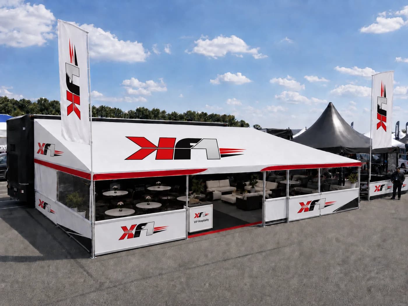 The KF1 paddock, with team hospitality under the awnings
